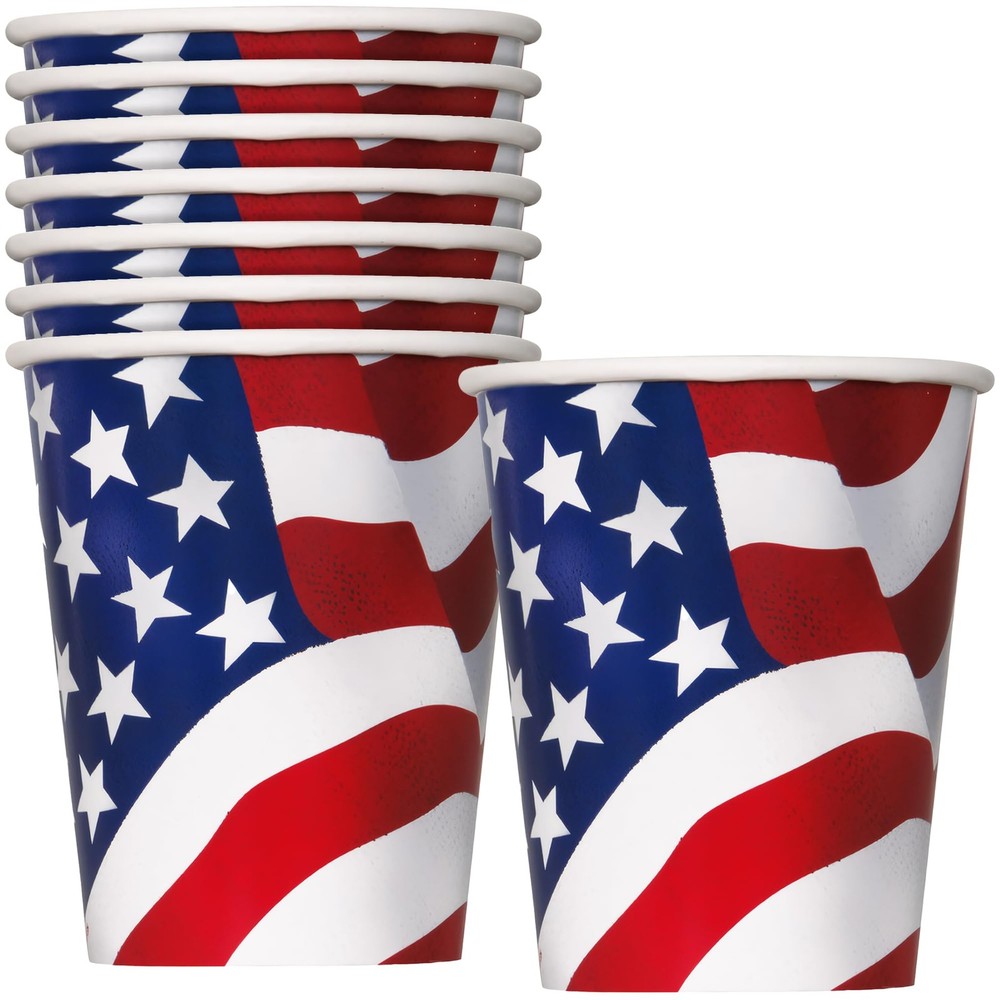 Unique US Patriotic Disposable Paper Cups, 9, Multicolor