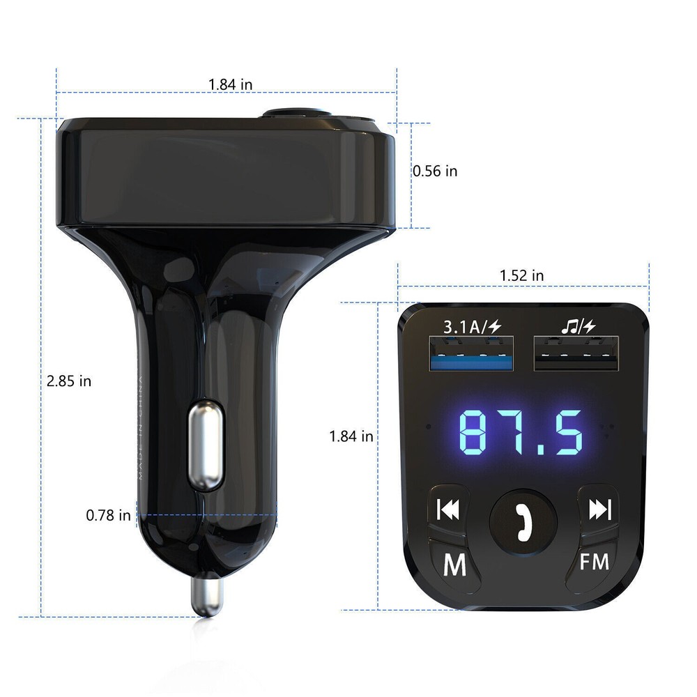 Bluetooth 5.0 Car Wireless FM Transmitter Adapter 2USB PD Charger AUX Hands-Free