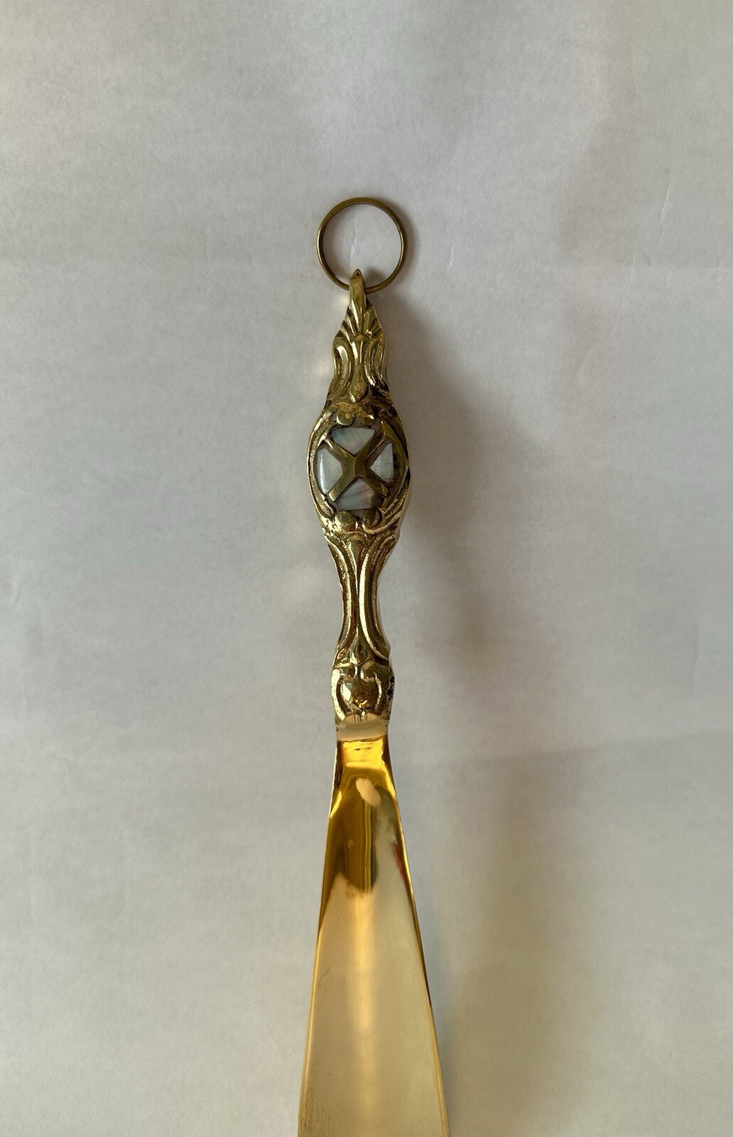 Gold Brass Shoehorn with Mother of Pearl Engraving 9.5"