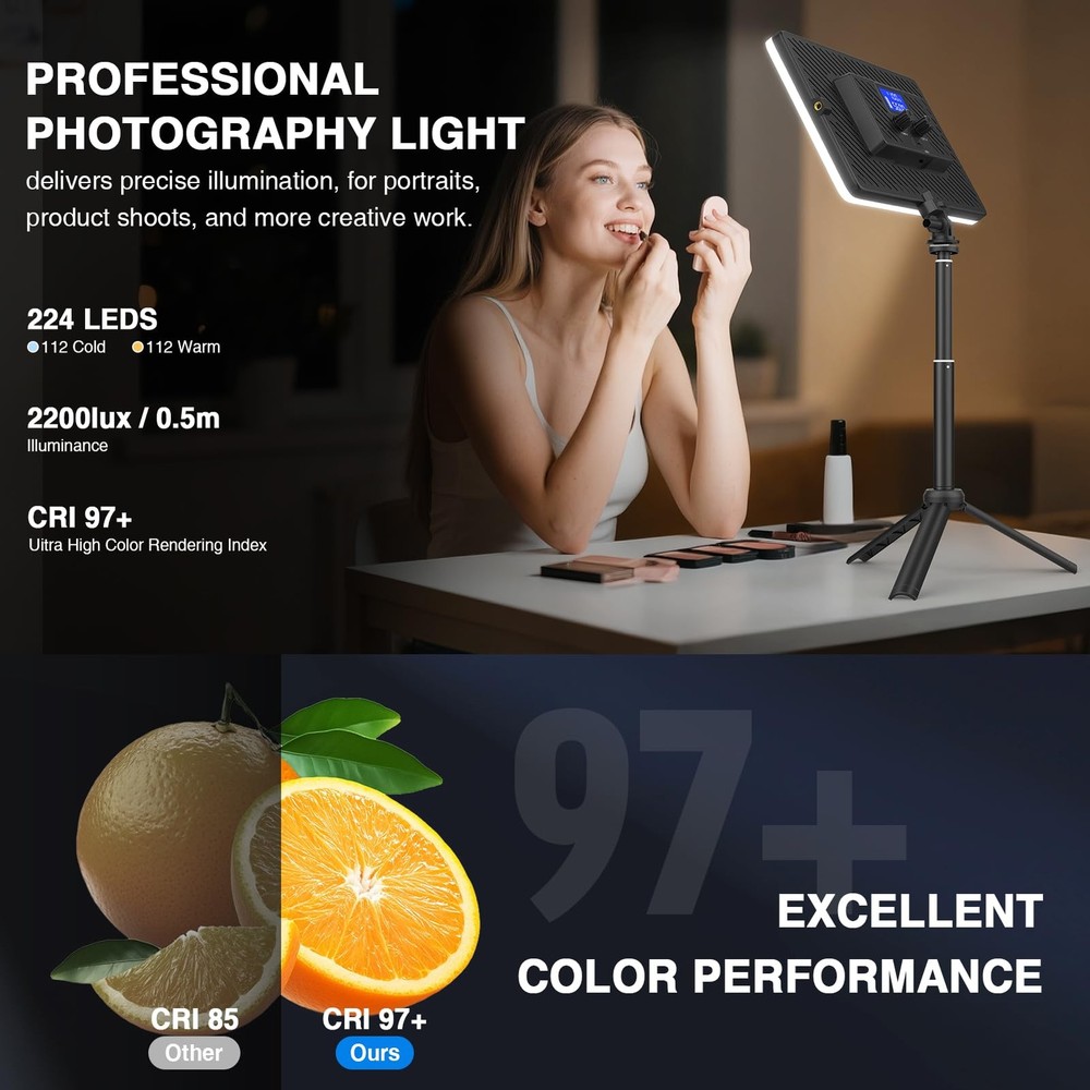 Led Video Light Panel Light with Extendable Tripod, 4000mAh Rechargeable Ligh...