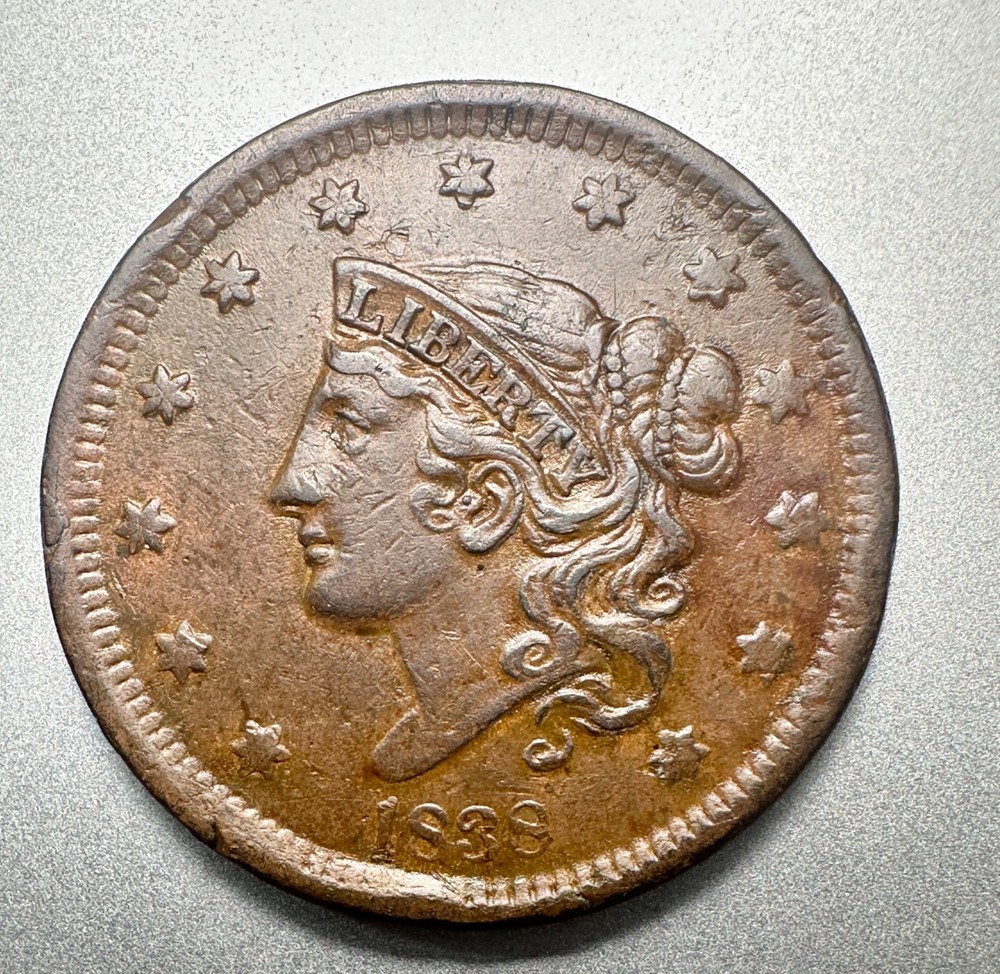 1838  LARGE CENT   VF+   NICE TYPE COIN  #9816
