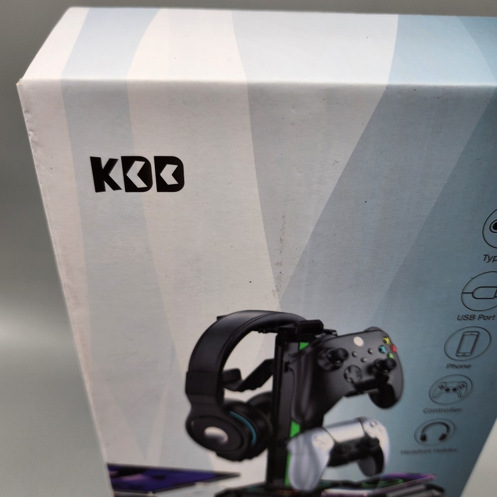 Black Headphone & Controller Stand with Wireless Charging Station Rotatable NEW