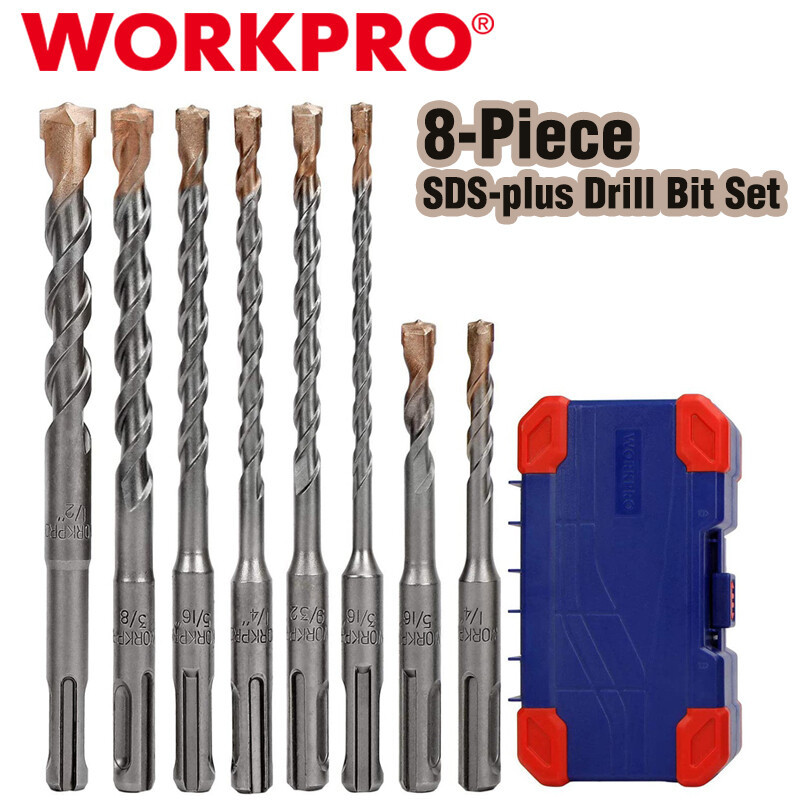 WORKPRO 8PCS SDS-plus Drill Bit Set Carbide Tip SDS Rotary Hammer Drill Bit Sets