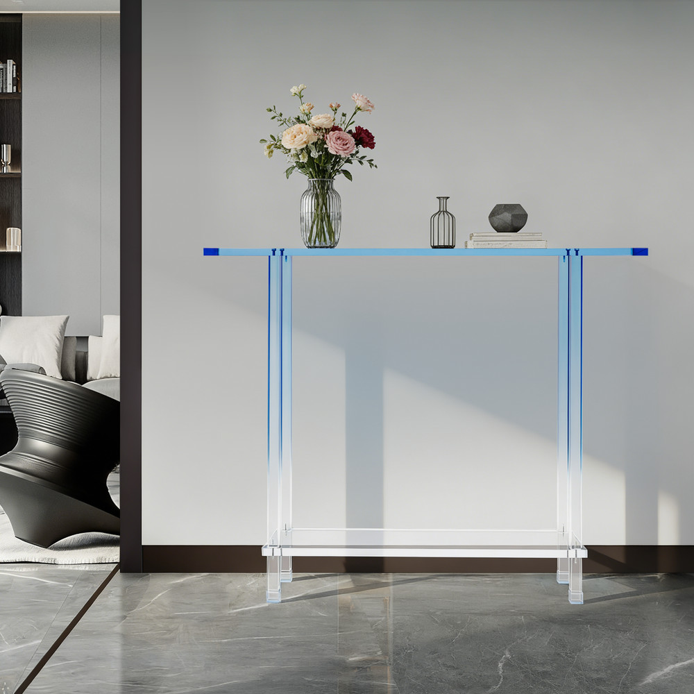 Acrylic Side Table Gradient Clear Blue Entryway Table Narrow Side Table