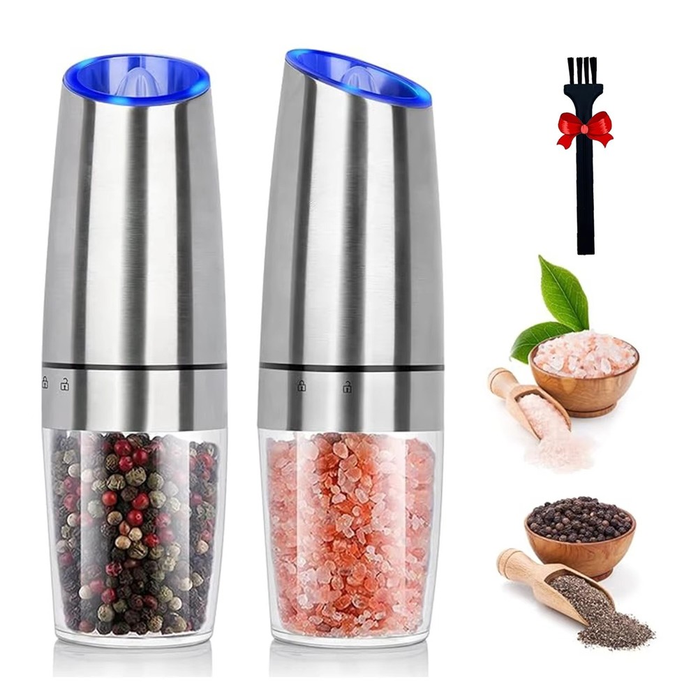 Electric Salt Pepper Grinder Set 2pcs Gravity LED Adjustable...(al)