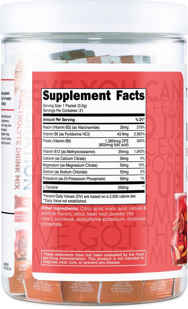 TransformHQ Hydration Electrolyte Drink Mix (Fruit Punch) 21 Packets