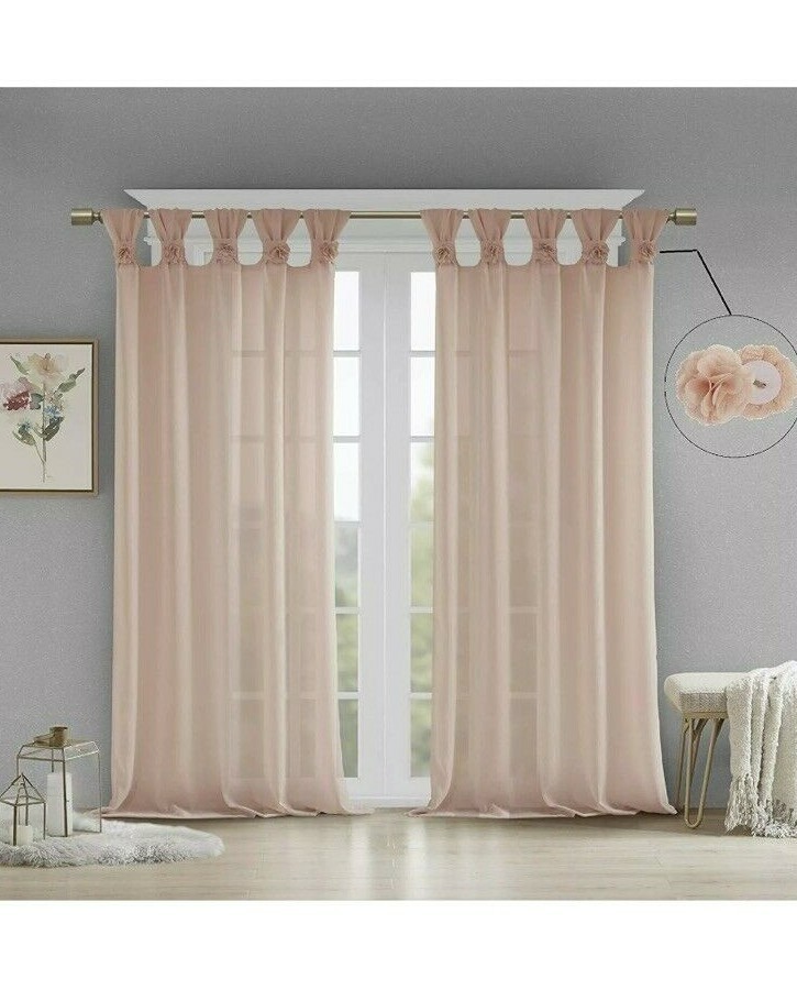 Madison Park Rosette Tab Top Solid Window Curtain Panel Drape 50" x 84” Blush