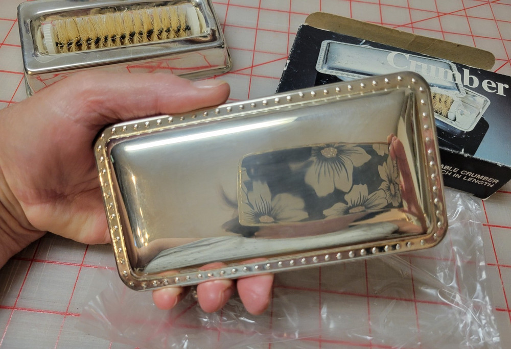 Vintage Leonard 5" Silverplate TABLE CRUMBER Brush - Made in Italy
