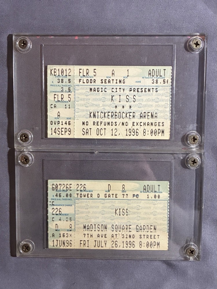 Set of 2 KISS 1996 Concert Tickets - MSG NYC and Knickerbocker Arena Albany NY
