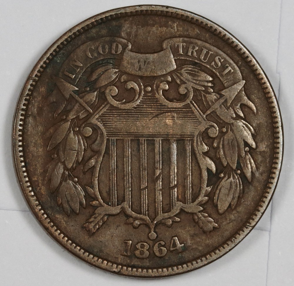 1864 2 Cent Piece.  Error 180 Rotated Reverse.  Medellion Reverse.  VF.   185744