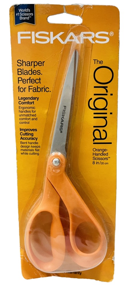 fiskars the original orange handled scissors 8in distressed packaging