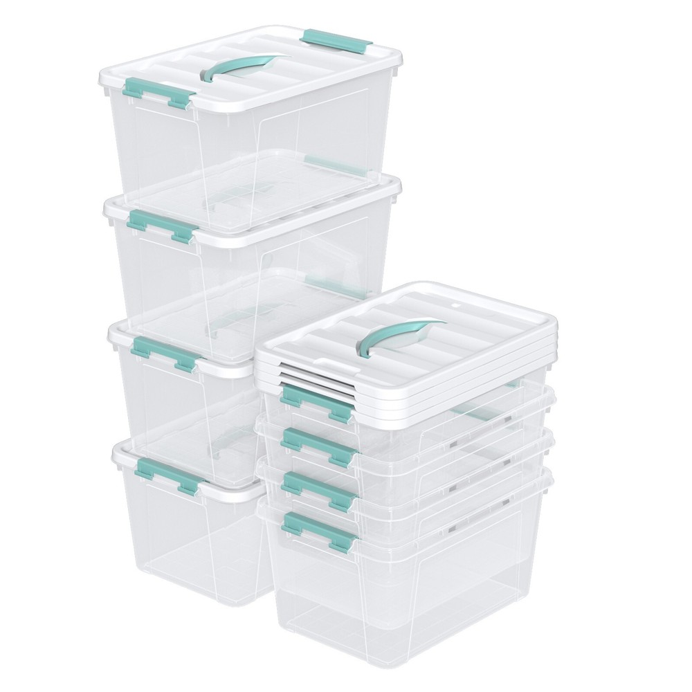 14 Qt Stackable Plastic Storage Bins with White Lids, 8 Packs, Clear