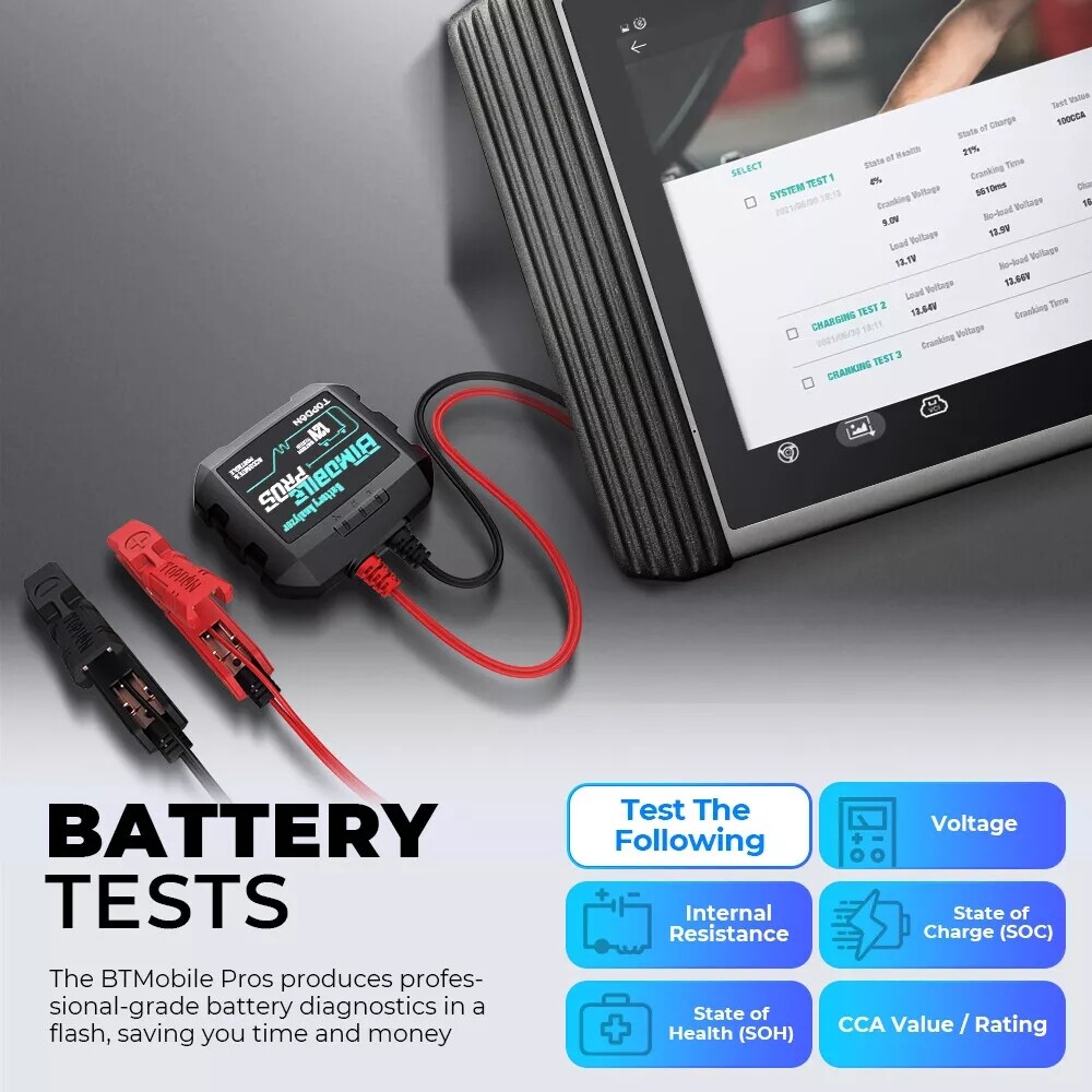 12V Bluetooth Car Battery Tester 100-2000 CCA Load Tester SOH SOC Analyzer Tool