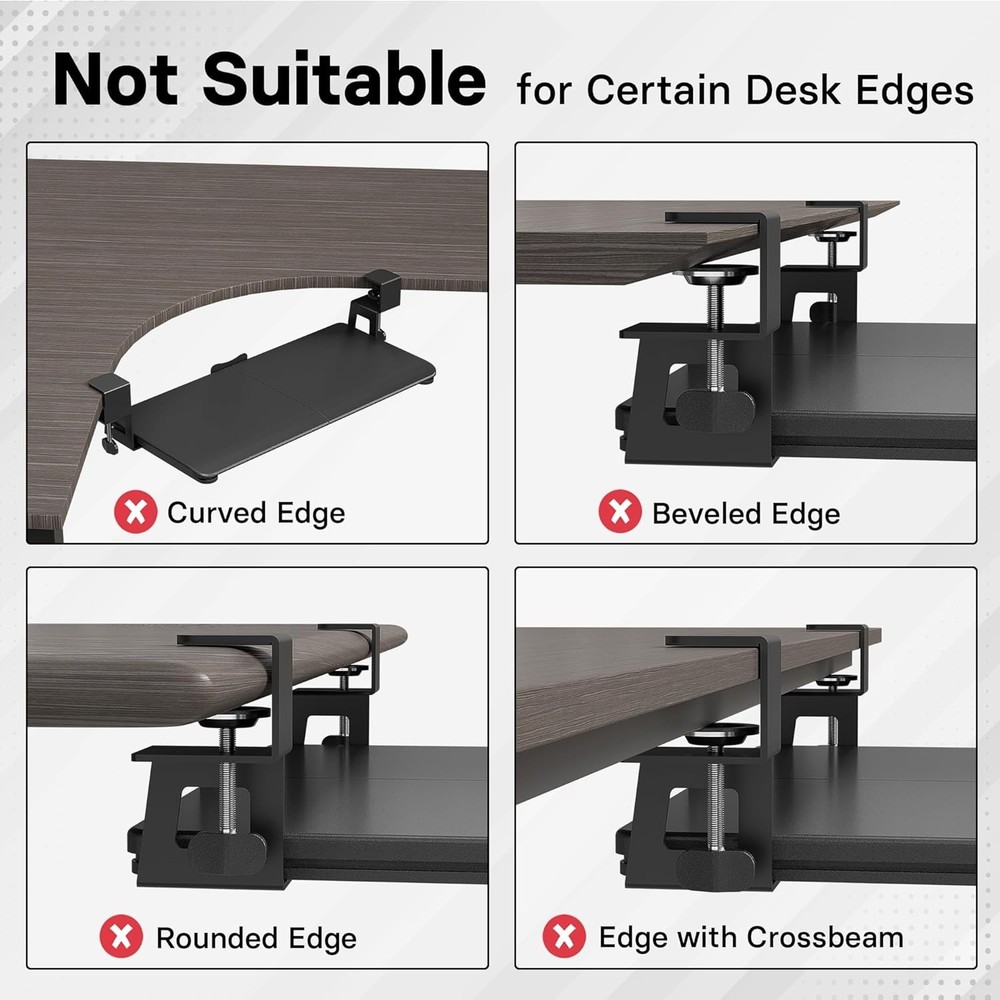 Compact Under Desk Keyboard Tray - C-Clamp Installation, Smooth Gliding Movement