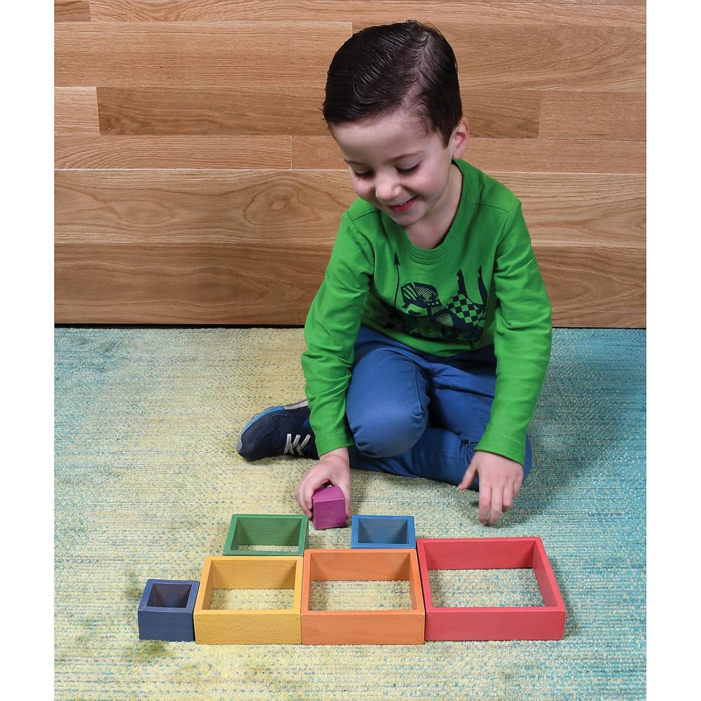 - 73416 Wooden Rainbow Architect Squares - Nesting Puzzle - Stacking Blocks for