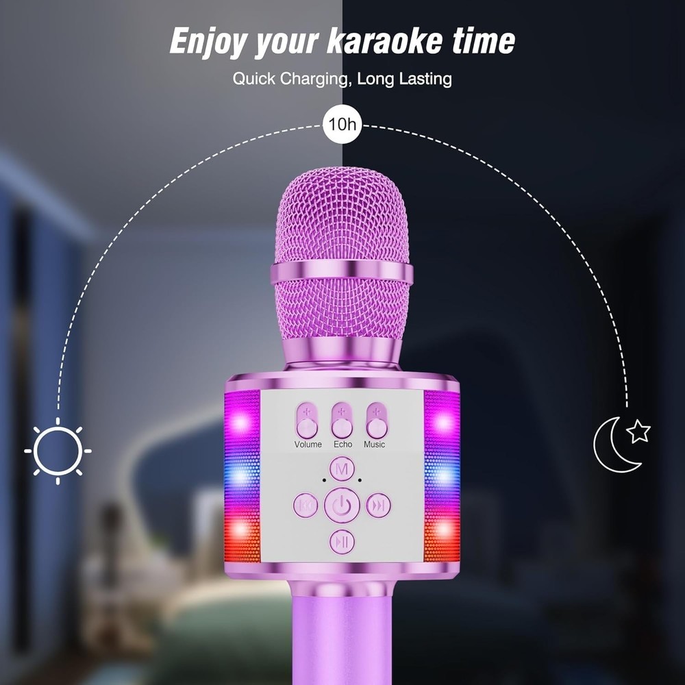 Light Purple Portable Karaoke Microphone with Speaker & Echo Effect - Q78 Model