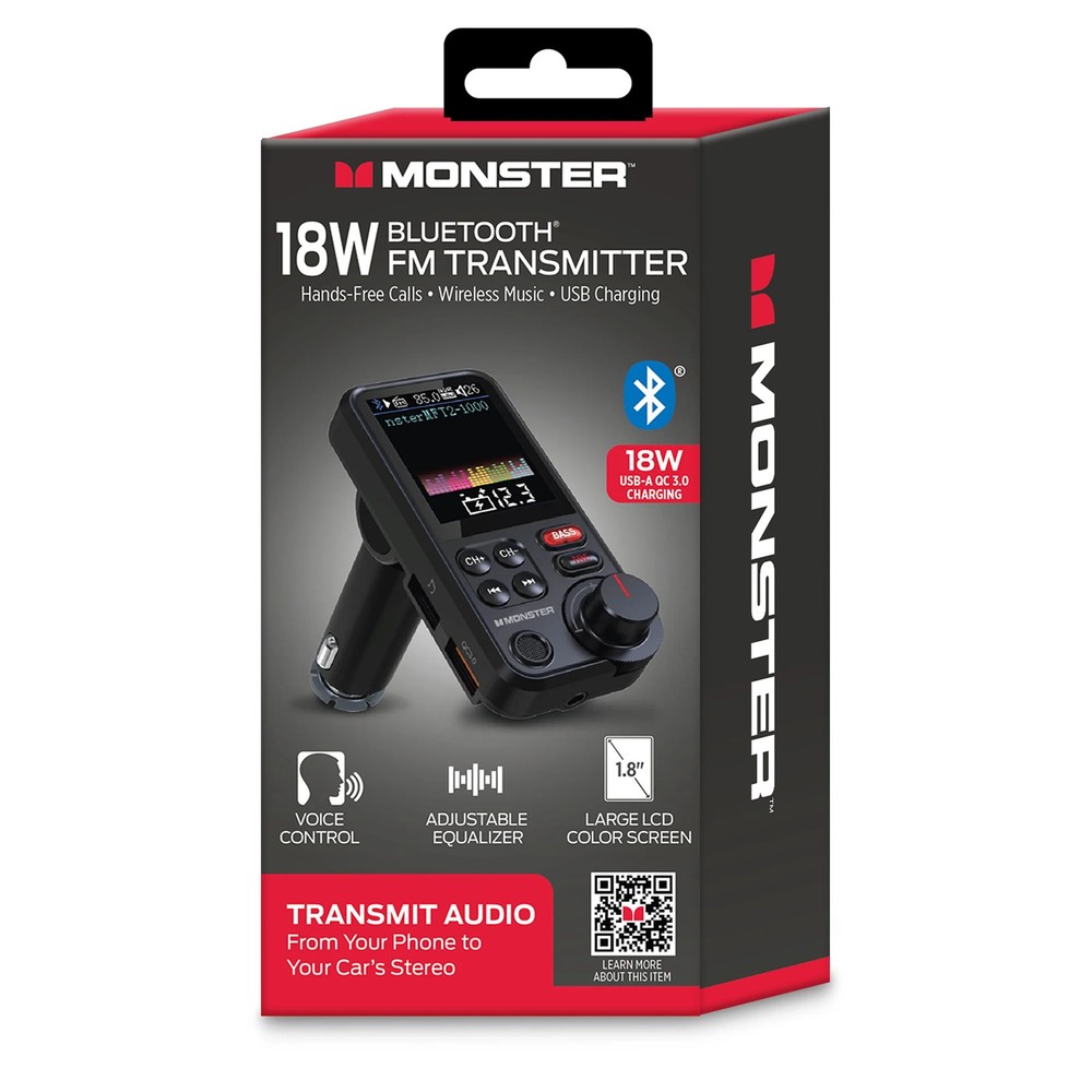 Monster 18W Bluetooth FM Transmitter with QC 3.0 Fast Charging, Hands-Free Calls