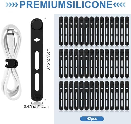 42 Pcs Silicone Cable Ties Reusable Cord Straps Multipurpose Elastic Cable