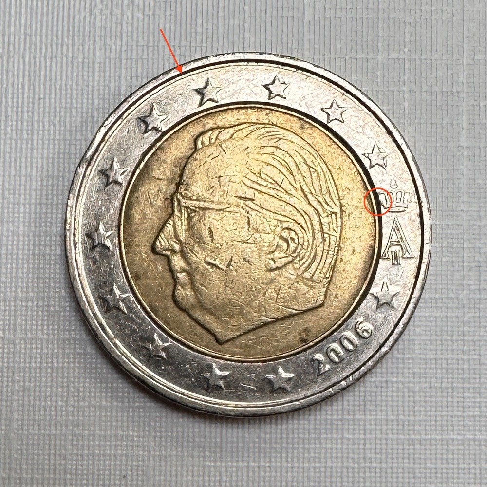 2 euro coin, Belgium, 2006. With Mint Errors