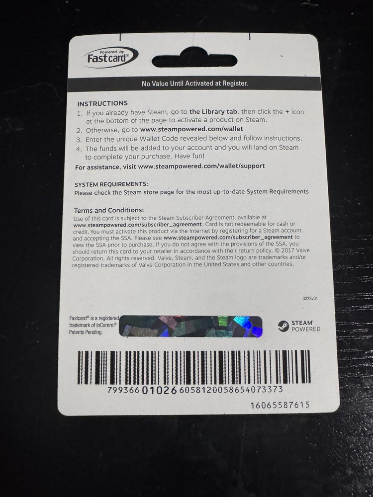 $20 Steam Gift Card Valve Wallet PC