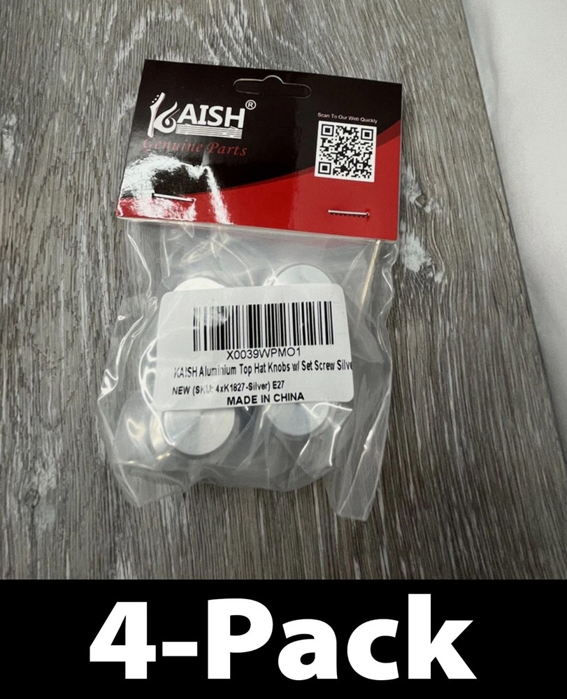 4-Pack KAISH K1827-Silver Aluminum Top Hat Knobs w/ Set Screw, Silver