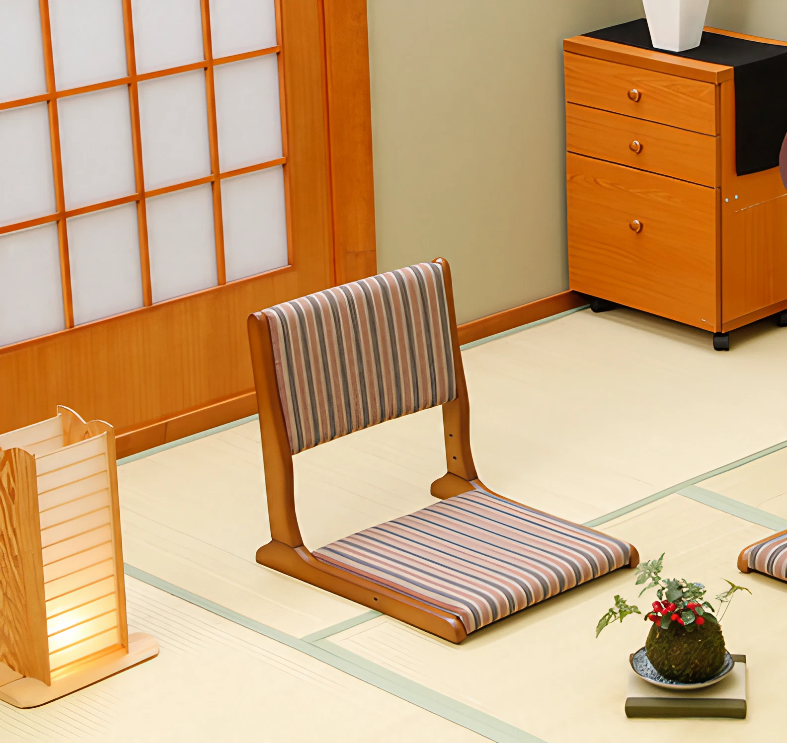 Japanese Tatami Floor Chair Zaisu W17.3 x D20.6 x H18.1 For a kotatsu