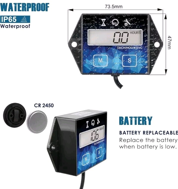 Small Engine Digital Tachometer Hour Meter Maintenance Reminder *No Manual*