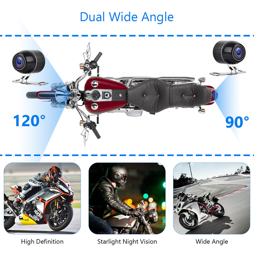 Motorcycle DVR Dash Cam 1080P Front Rear Camera Night Vision Loop Recording