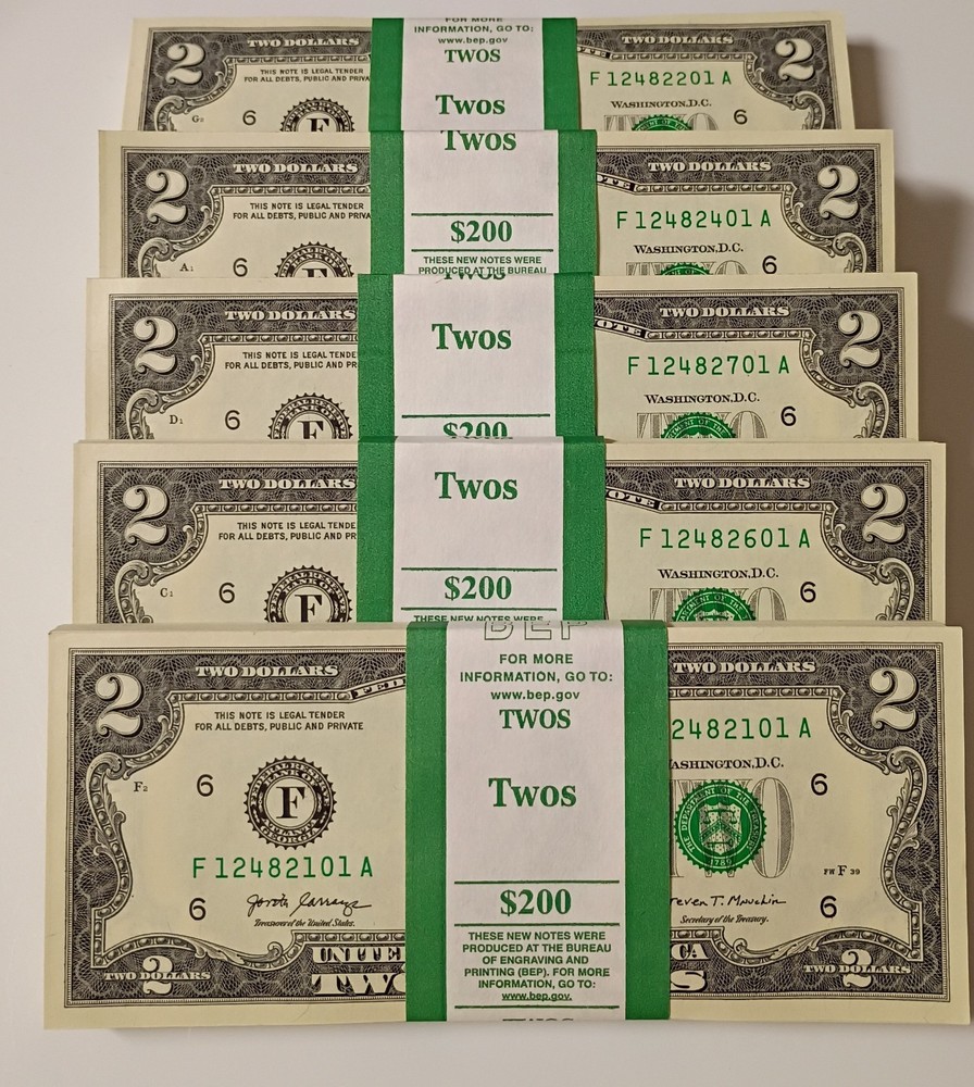 2017- $2 Pack BEP- Uncirculated 100 Notes Per Pack- Sequential Serial #s