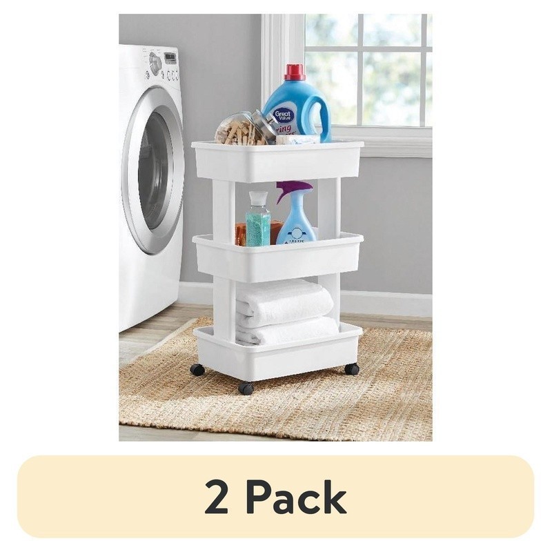 3 Tier Plastic Rolling Laundry Cart Multi Purpose Storage Organizer Mobile Caddy