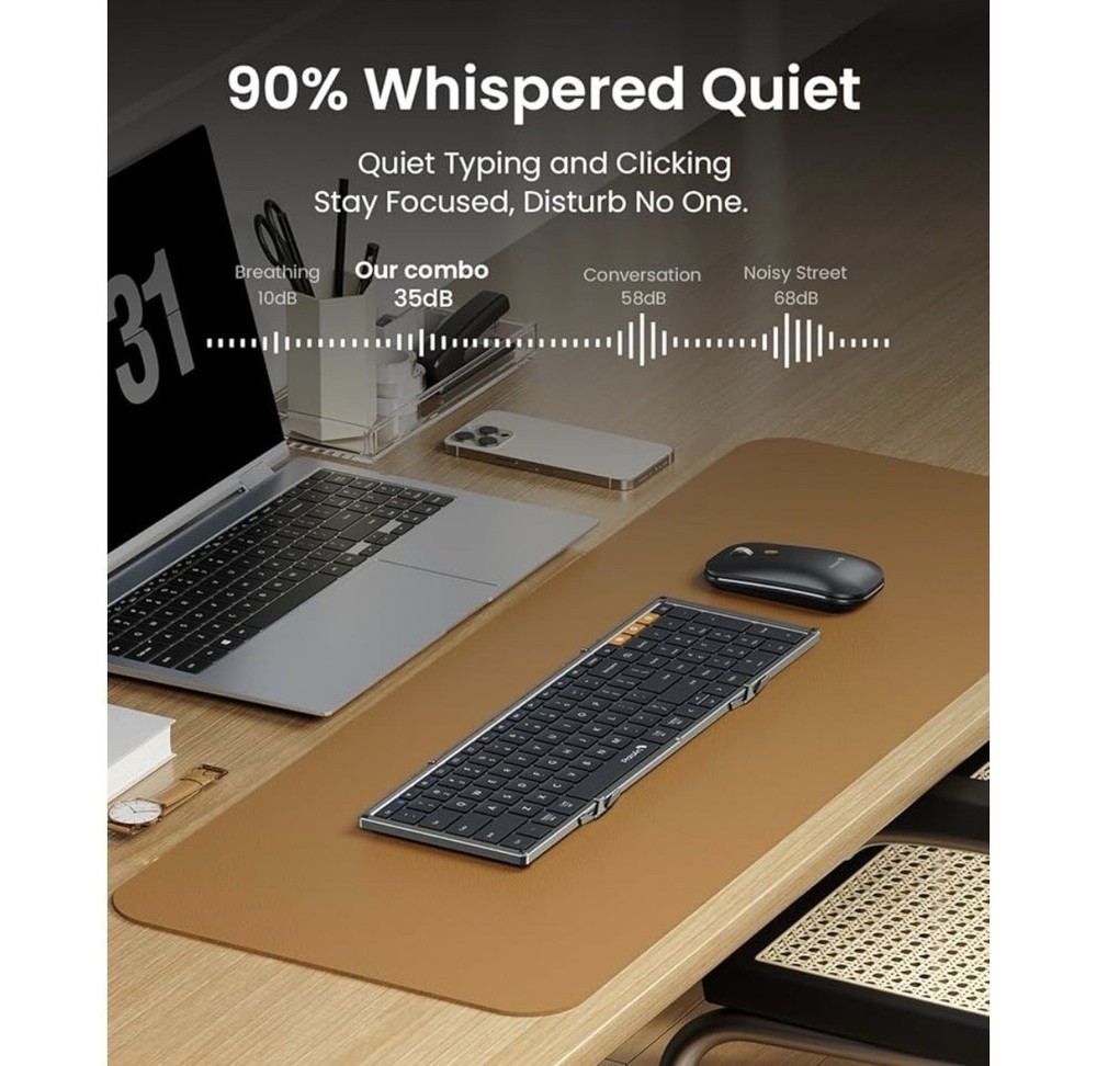 ProtoArc Foldable Keyboard and Mouse, XKM01 True Full-Size Folding Wireless