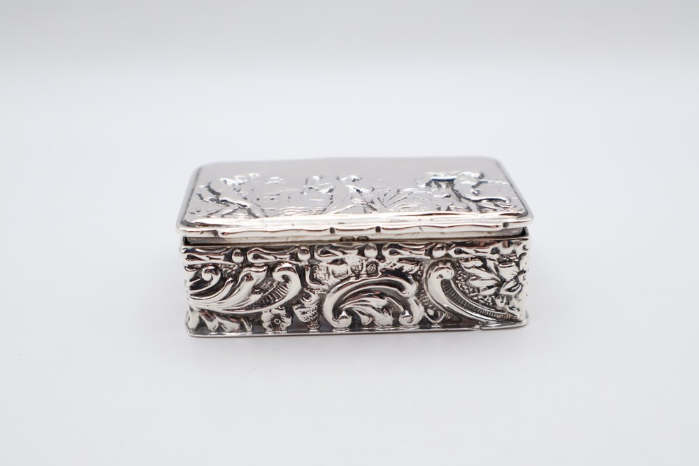 Lovely Antique Solid Silver Box with Scenery Hallmarked Chester 1902
