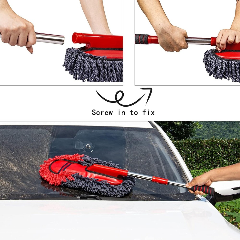 Luxury Soft Microfiber Car Duster with Extendable Handle - Scratch-Free Cleaning