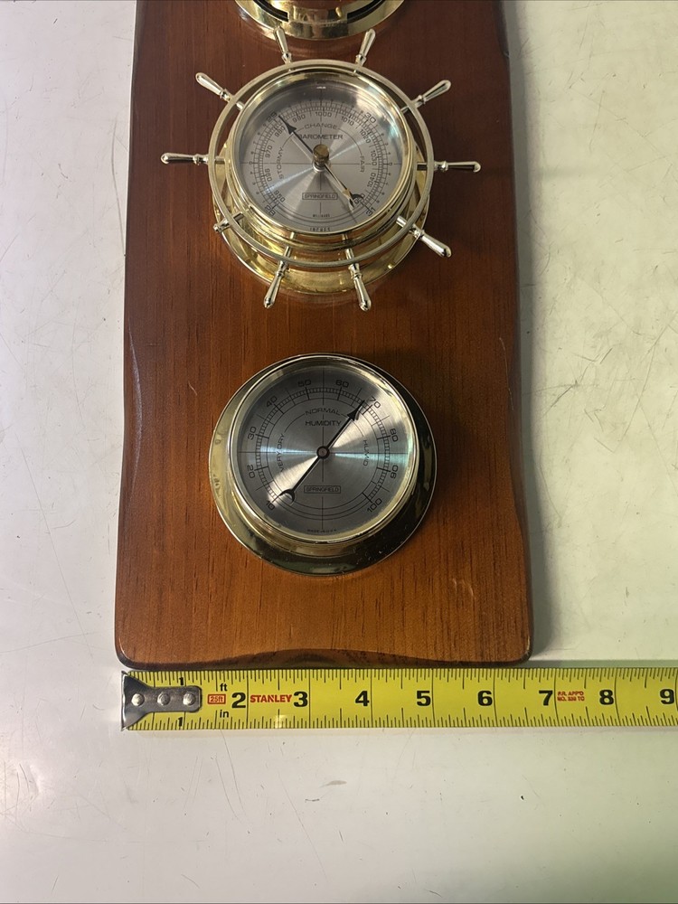 Springfield Weather Station Rectangular Wood Wall Hanging 3 Instruments 16” Long