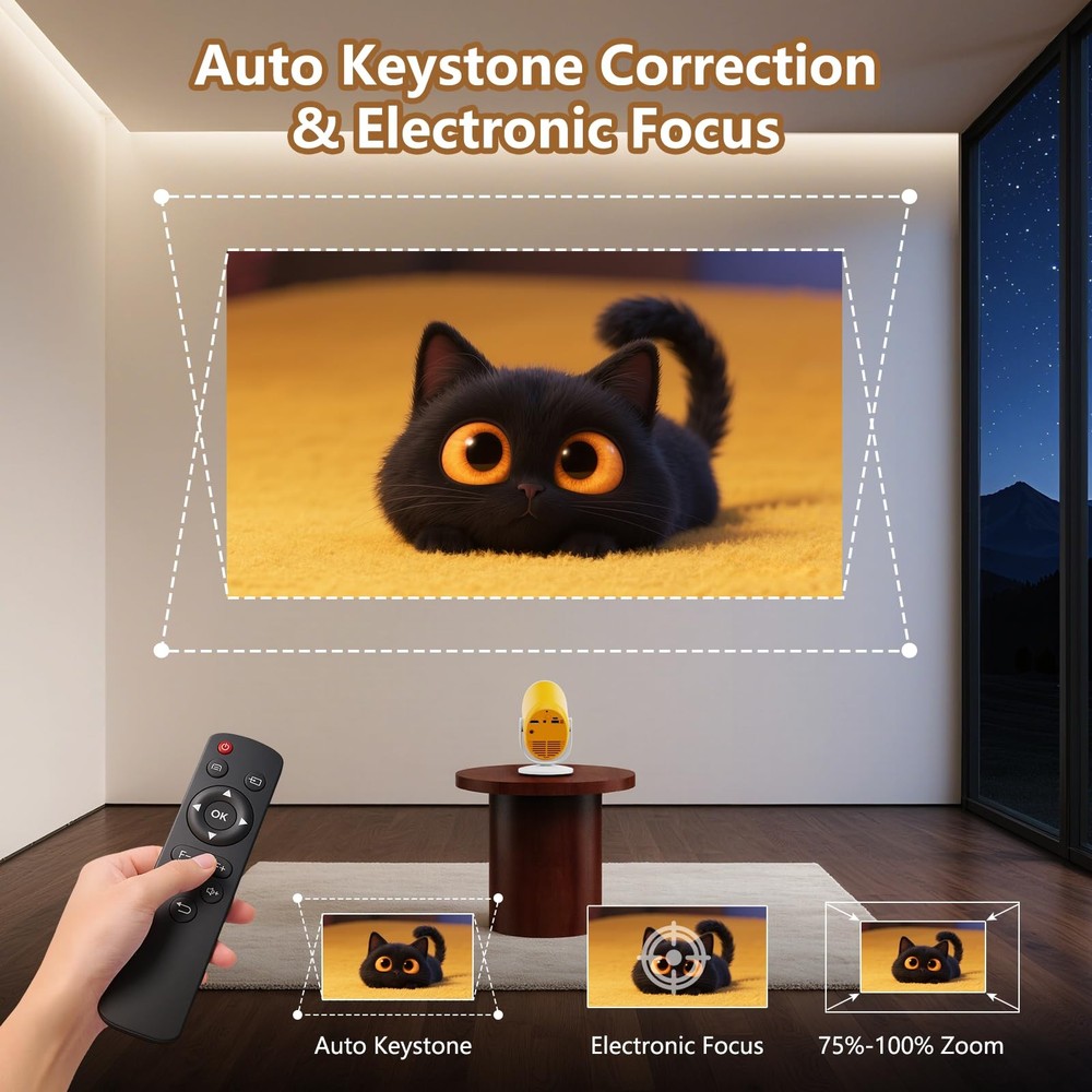 Portable Mini Projector with WiFi and Bluetooth Rotatable Movie Projector wit...