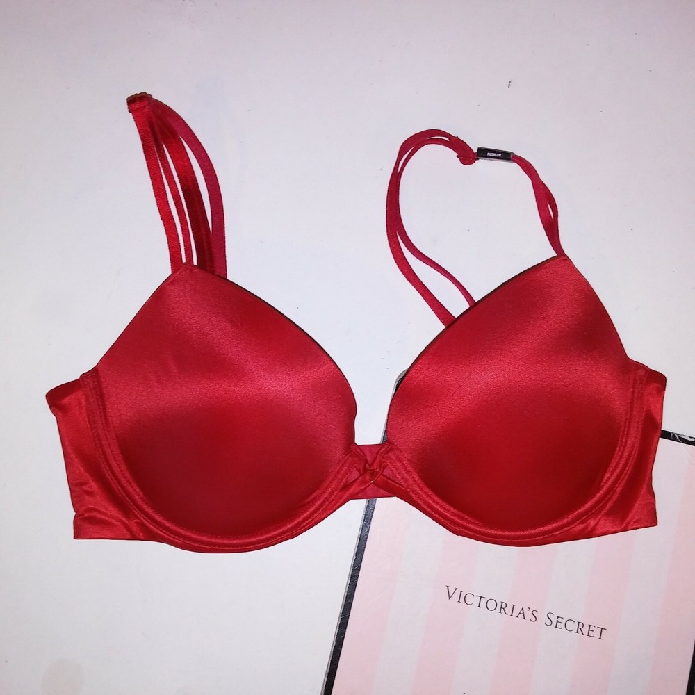 Victoria Secret Bra Push Up Red Solid Underwire New