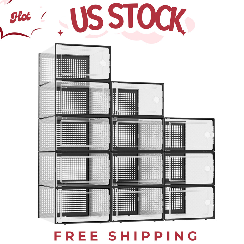 12-Pack XX-Large Clear Shoe Storage Boxes - Stackable Organizer