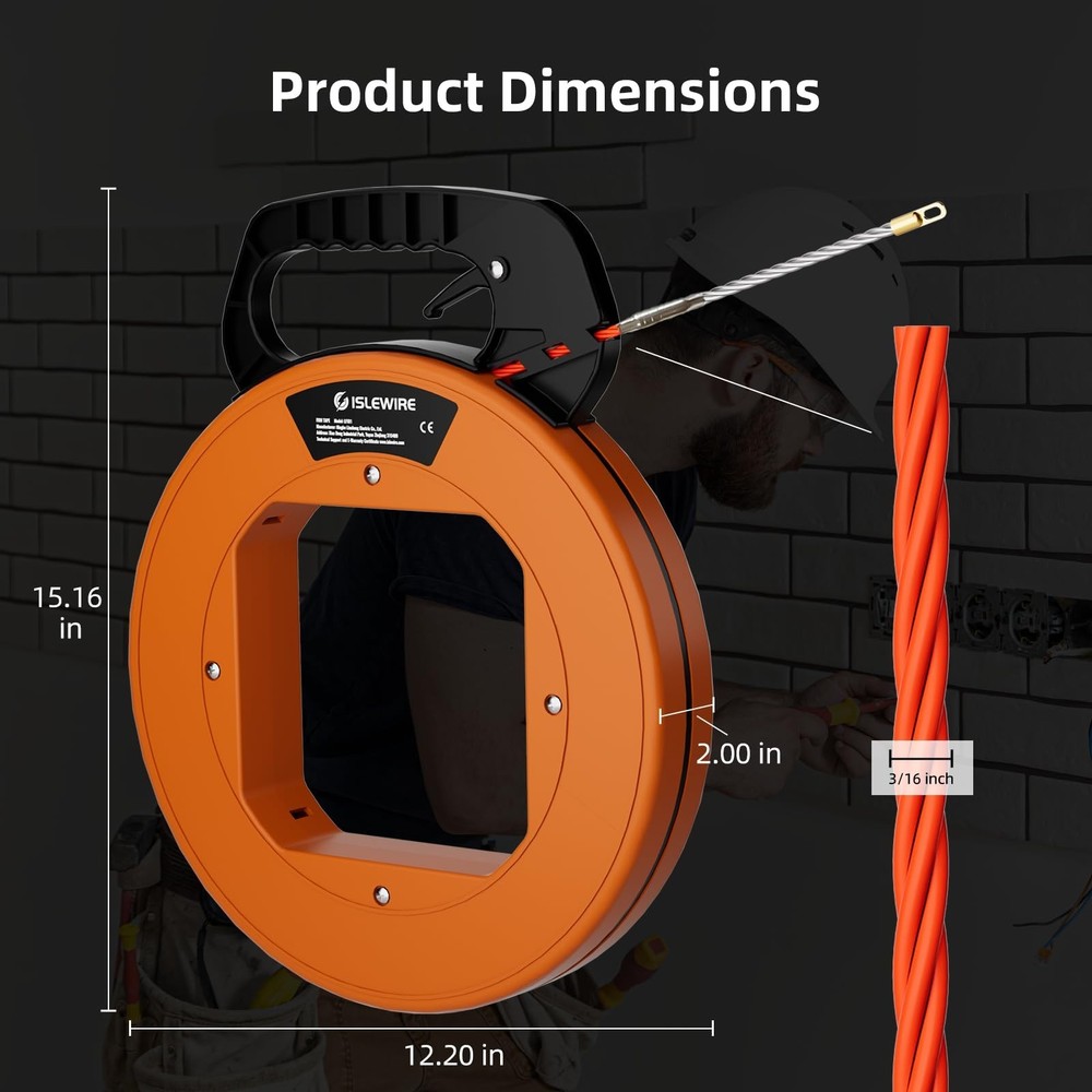 125 ft Electrical Fish Tape, 3/16-inch PET Wire Puller with Optimized Housing...