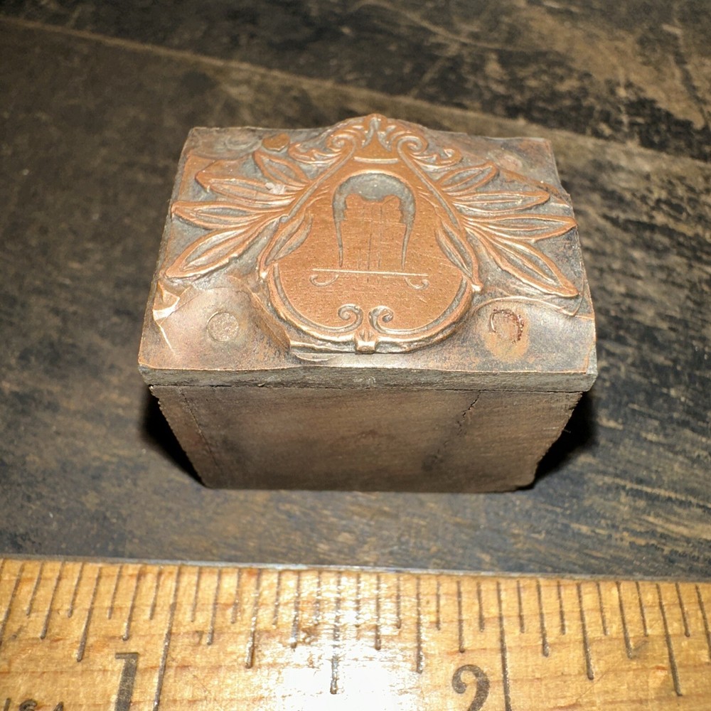 Printing Blocks “ Flowers & Harp? ” Copper Face, Nice Image.