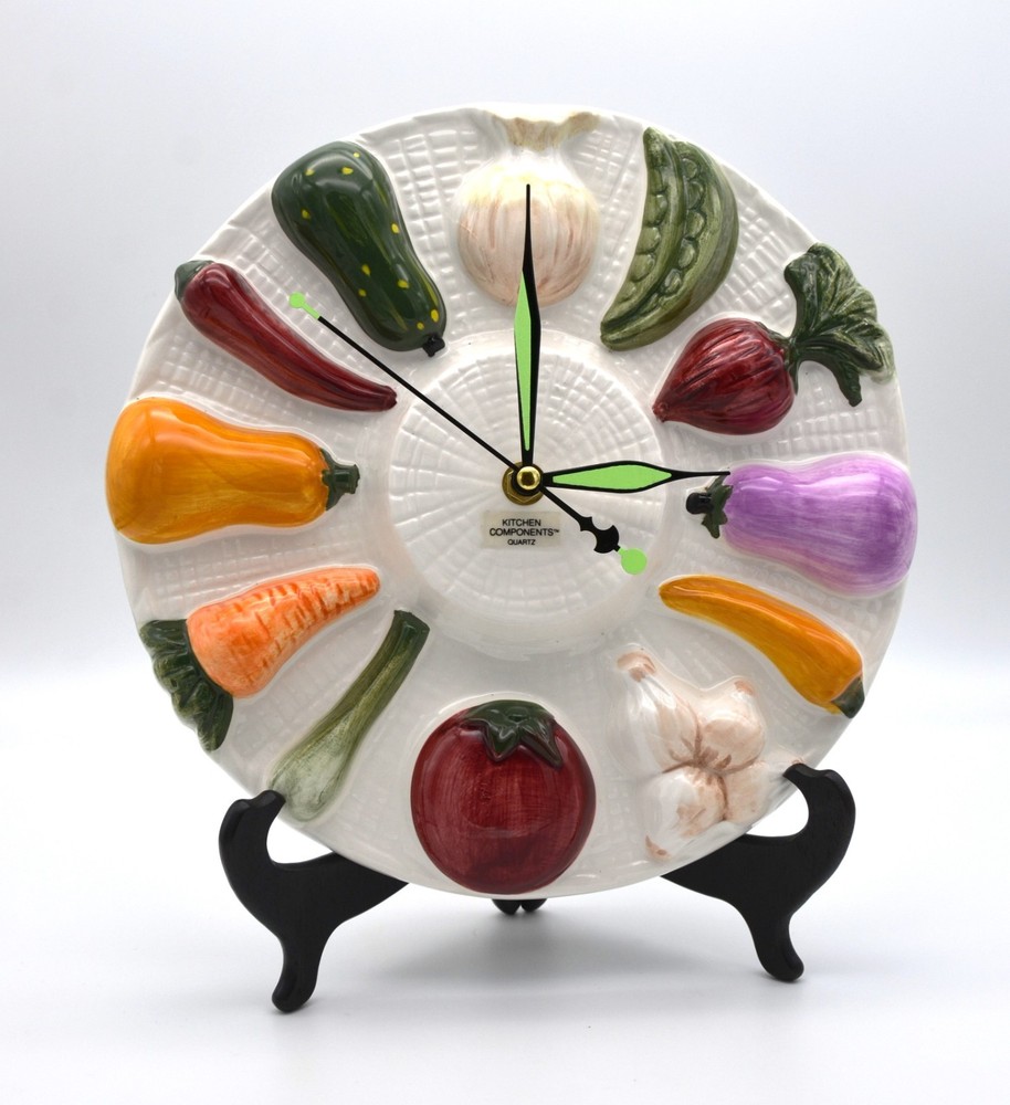 VTG AMC Kitchen Components 3D Vegetable Wall Clock Ceramic Quartz Works