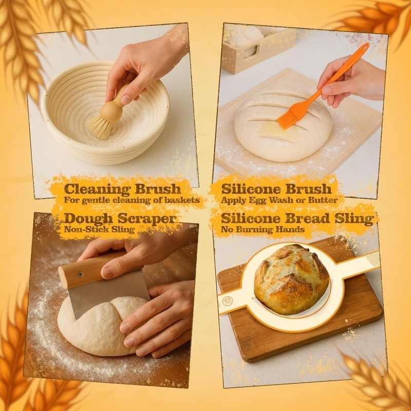 Sourdough Starter Kit Fermentation Jar Rattan Bannetons Baking Tools Guide New