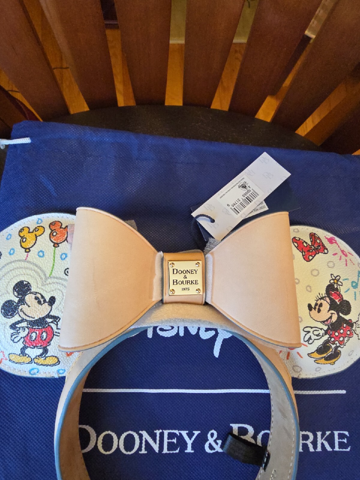 New Disney Parks Dooney & Bourke Sketch Print Leather Mickey Minnie Ears Dustbag