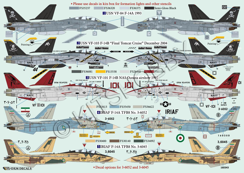 DXM decal 1/48 USN F-14 Tomcat Collection 1 (VF-84 / VF-101 / VF-103 & IRIAF)