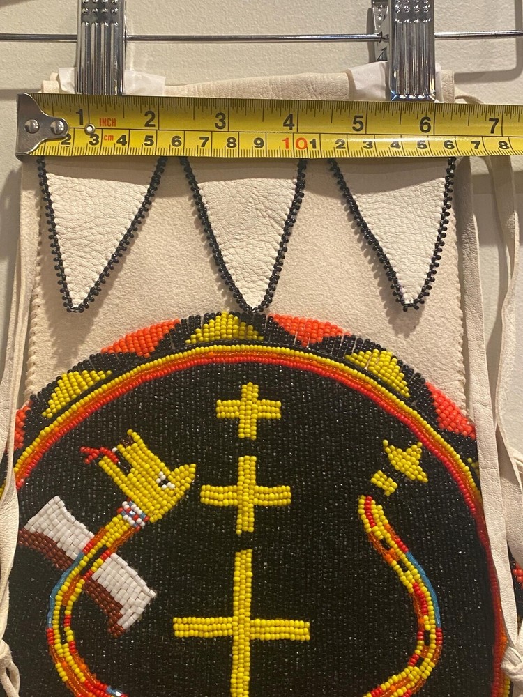 Handmade Native American Deerskin Leather Pouch Flying Serpent Beadwork