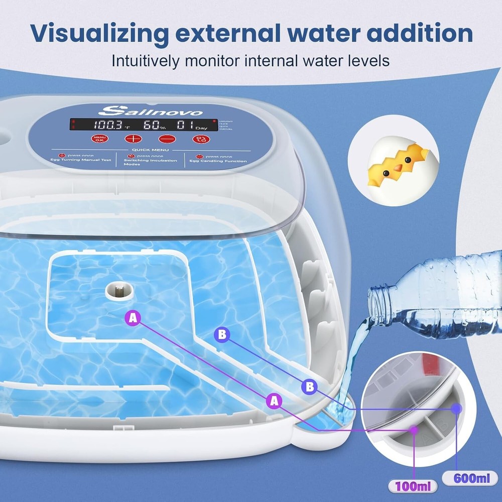 24 Eggs Incubators +Automatic Egg Turning Temperature Control&Humidity Display