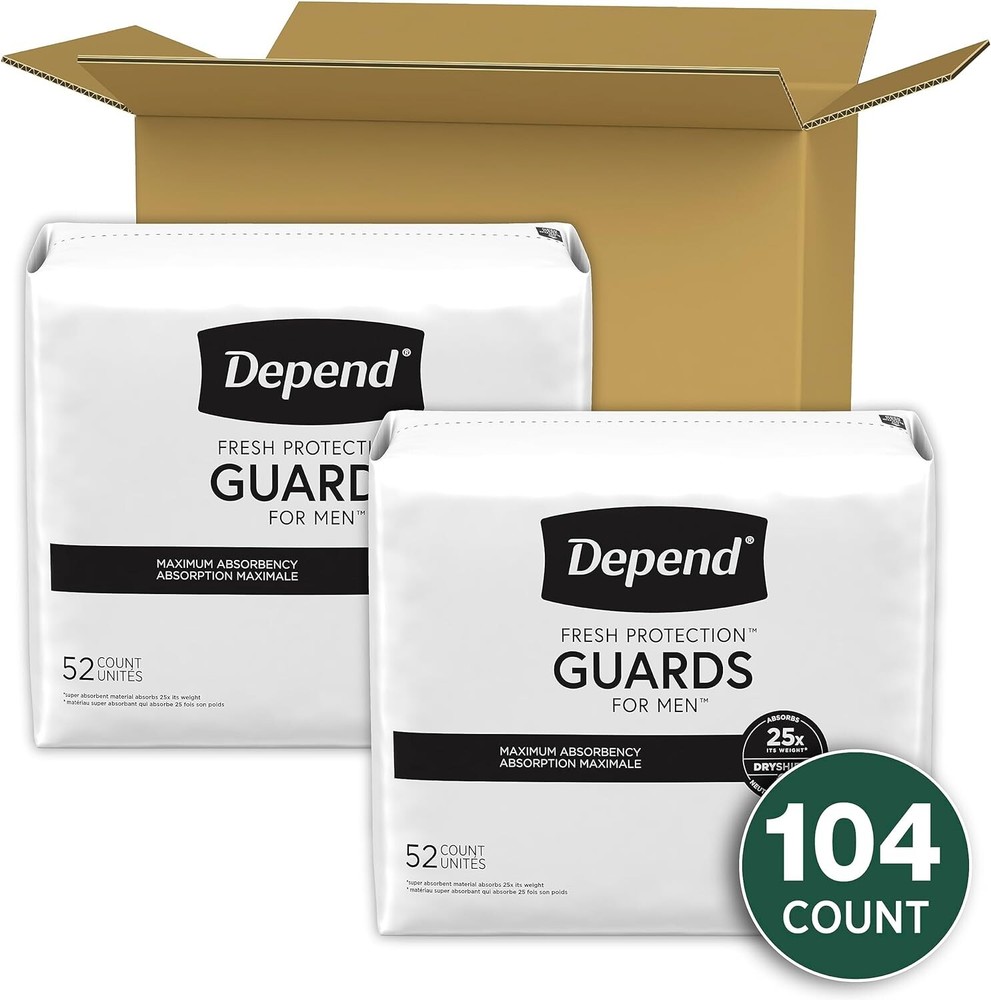Depend Incontinence Guards/Bladder Control Pads for Men, Maximum Absorbency, 104