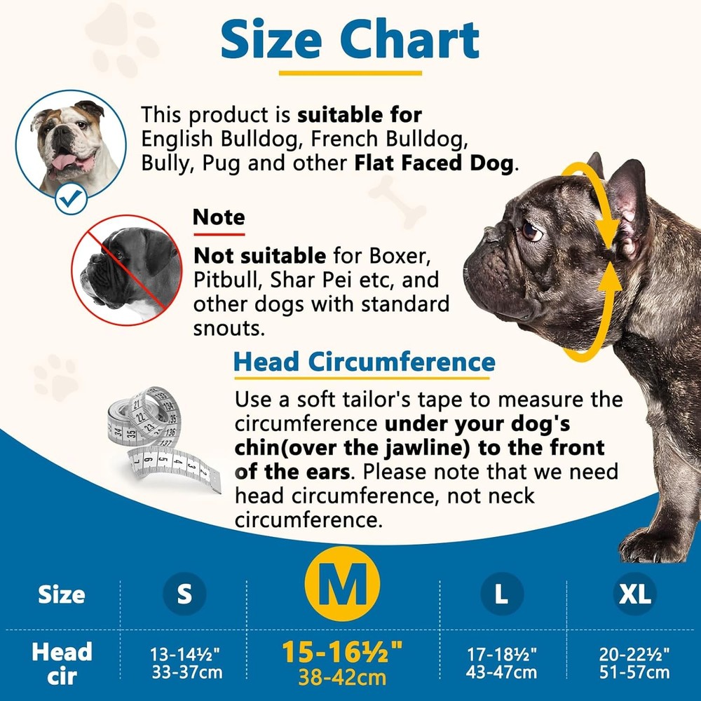 BARKLESS Short Snout Dog Muzzle, Soft M（Head 15-16½）, Gray