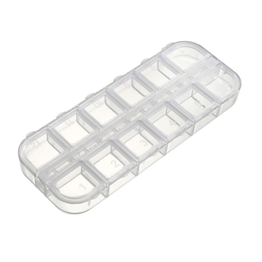 Component Storage Box PS Fixed 12 Grids Clear White 130x52x15mm 2pcs