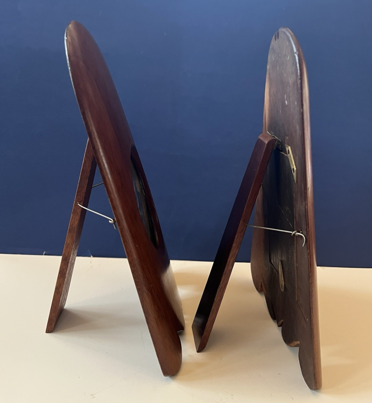 Pair of Antique WWI Photo Frames of Soldier Made From Airplane Propellars