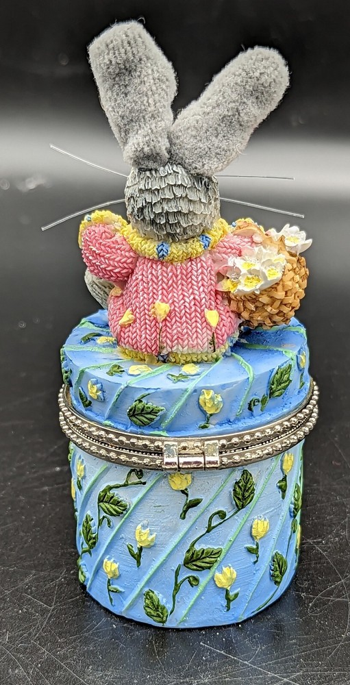 Resin Easter Bunny Hinged Trinket Box Posable Ears 2"x4.5"